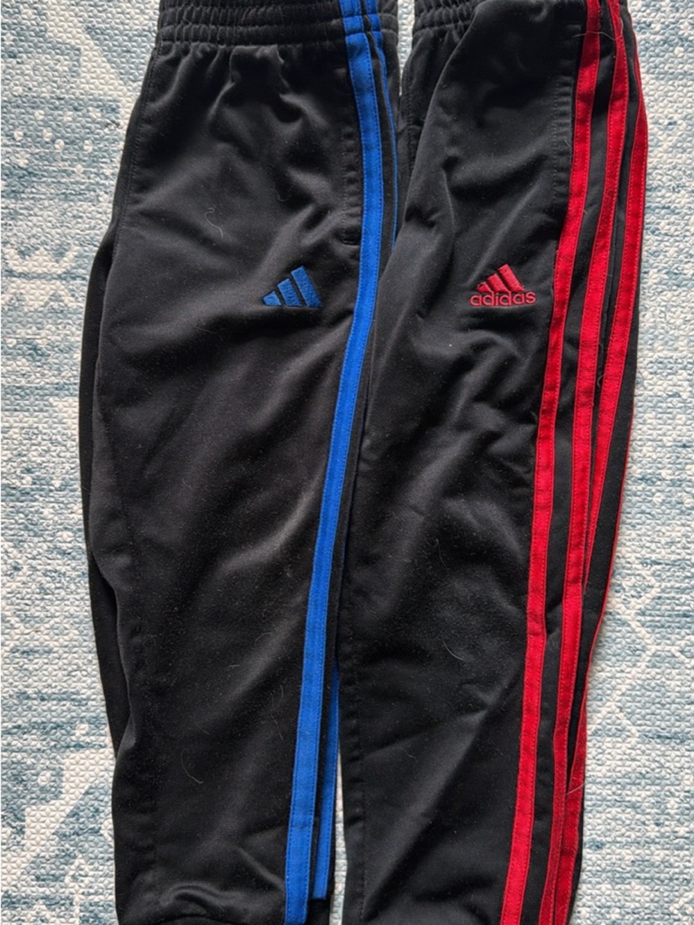 adidas Kids Black Joggers with Blue and Red Side Stripes